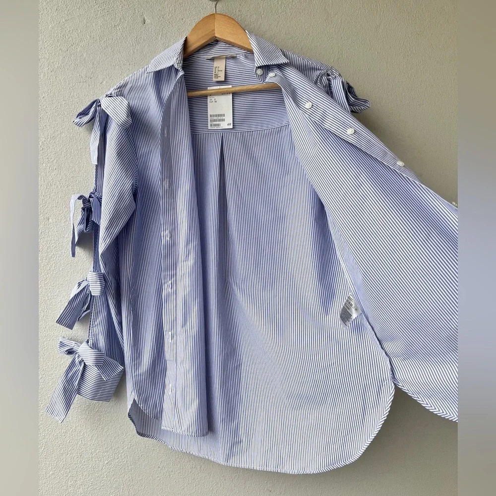 H&M | NWT Bow- Detail Poplin Shirt - Picture 3 of 16